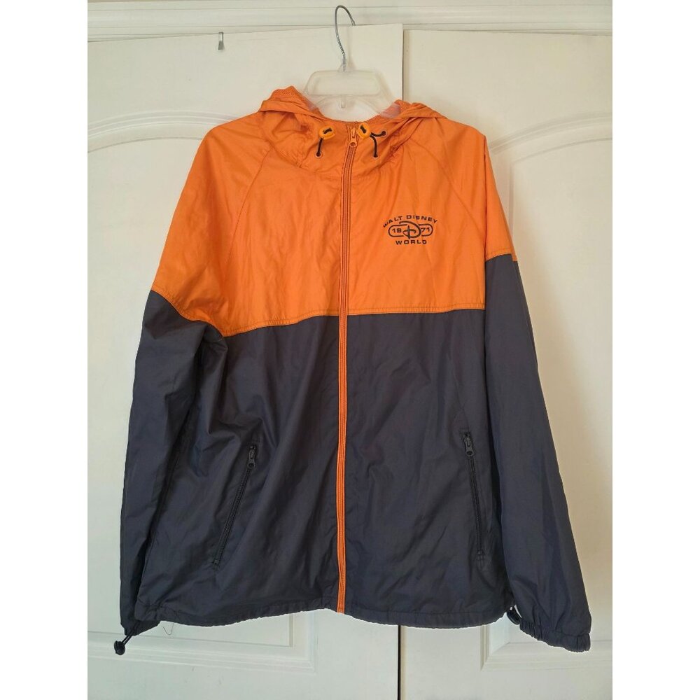 Disney Parks Men's Walt Disney Orange Gray Hooded Full Zip Windbreaker Jacket L